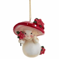 Merry Little Mushroom Lady Ornament - Poinsettia Hat