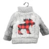 Grey Knit Sweater Ornament With Plaid Moose