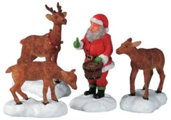 Lemax Santa Feeds Reindeer - Set Of 4