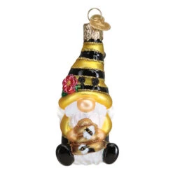 Bee Happy Gnome Glass Ornament
