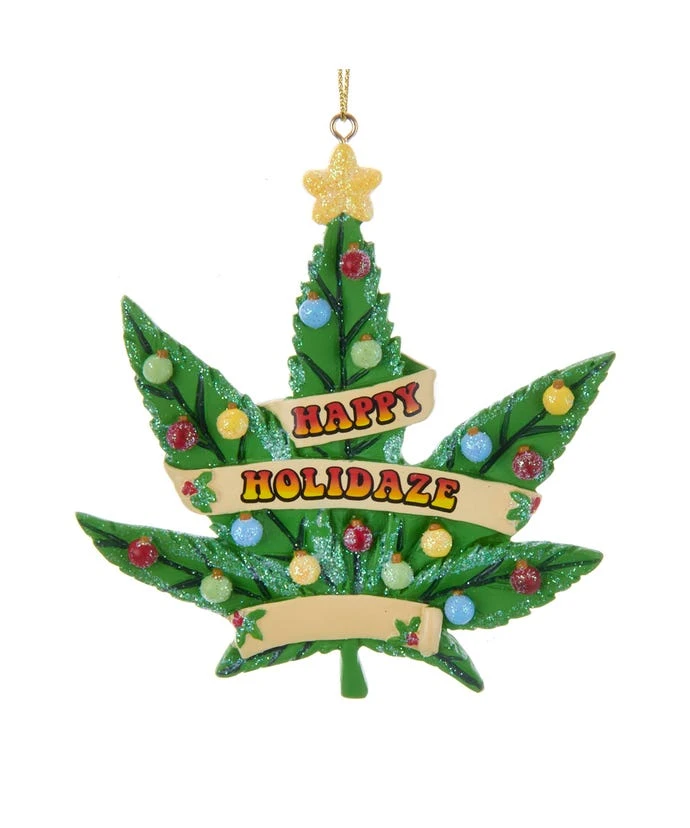 Kurt Adler Happy Holidaze Cannabis Leaf Ornament 1 Kurt Adler Happy Holidaze Cannabis Leaf Ornament