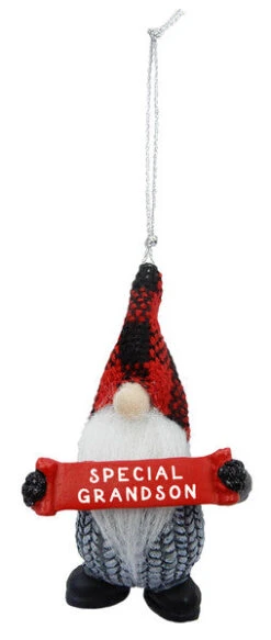 Gnome Holding Sign Ornament - Special Grandson
