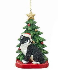 Kurt Adler Cat With A Christmas Tree Ornament - Black