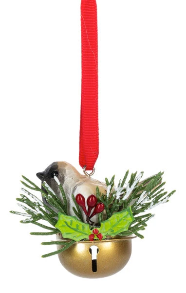 Chickadee In Holly Bell Ornament 1 Chickadee In Holly Bell Ornament