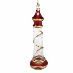 Glass Lighthouse Ornament With Gold Accent - Red