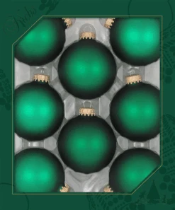 Green Velvet 2 5/8" (67mm) Glass Ball Ornaments - 8 Piece Set