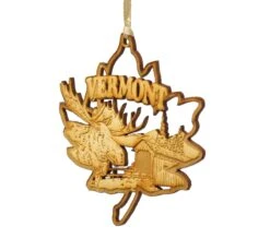 Wooden Laser Ornament - Maple Leaf Scene