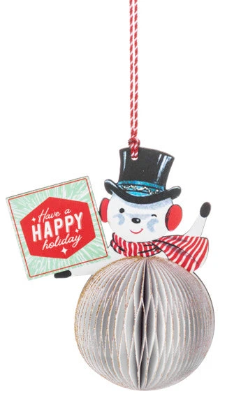 Vintage Honeycomb Snowman Ornament - 1 Vintage Honeycomb Snowman Ornament -