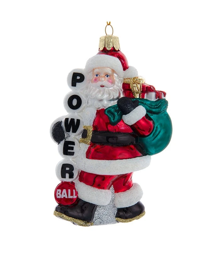Kurt Adler 4.75" SANTA POWERBALL GLASS ORN 1 Kurt Adler 4.75" SANTA POWERBALL GLASS ORN