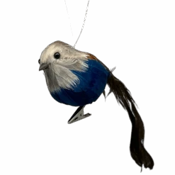 Holiday Bird Ornament - Blue With Brown