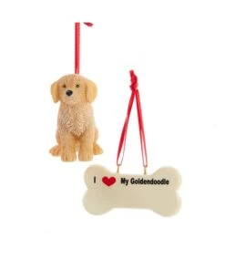 Kurt Adler I Love My Goldendoodle With Dog Bone Ornaments