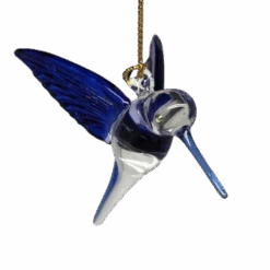 Feeding Hummingbird - Blue/Blue/Blue - Egyptian Glass Ornament