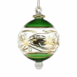 Floral Etched 3" Glass Ball - Green