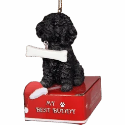 Poodle - Black With Bone Ornament