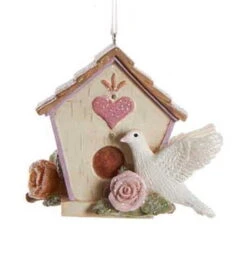 Kurt Adler Flower Birdhouse With Dove Ornament - Classic