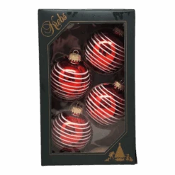 Krebs Value Glass Ornament 4 Pack - Red With White Stripe