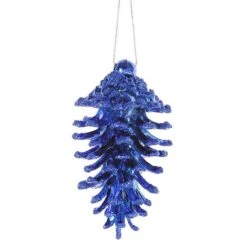 3 Count Glittered Natural Pinecone Ornament - Blue