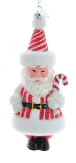 Noble Gems Glass 6 Inch Santa Ornament - Striped Outfit