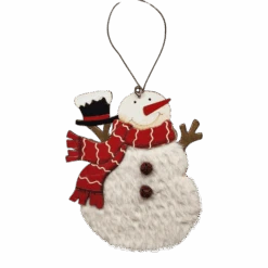 Wood And Fur Snowman Ornament - Holding His Tophat