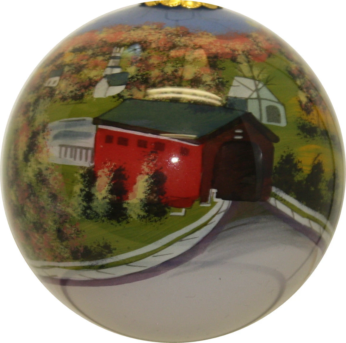 Hand Painted Glass Globe Ornament - A Vermont Covered Bridge 2 Hand Painted Glass Globe Ornament - A Vermont Covered Bridge - Image 2