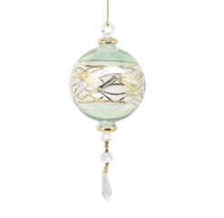 Gold Etched Large Sphere With Dangle - Green