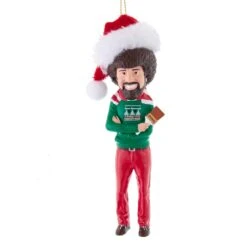 Kurt Adler Bob Ross With Santa Hat Ornament