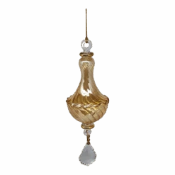 Blown Glass Twisted Chandelier Ornament With Crystal Dangle - Yellow