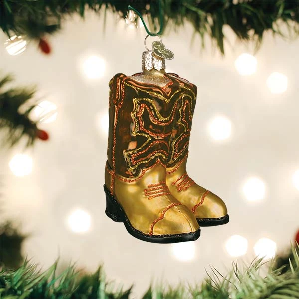Brown Pair Of Cowboy Boots - Glass Ornament 2 Brown Pair Of Cowboy Boots - Glass Ornament - Image 2