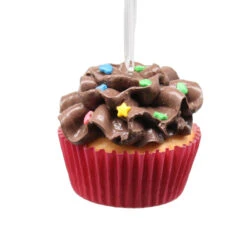 Kurt Adler Flower Cupcake Ornaments - Brown With Shaped Sprinkles
