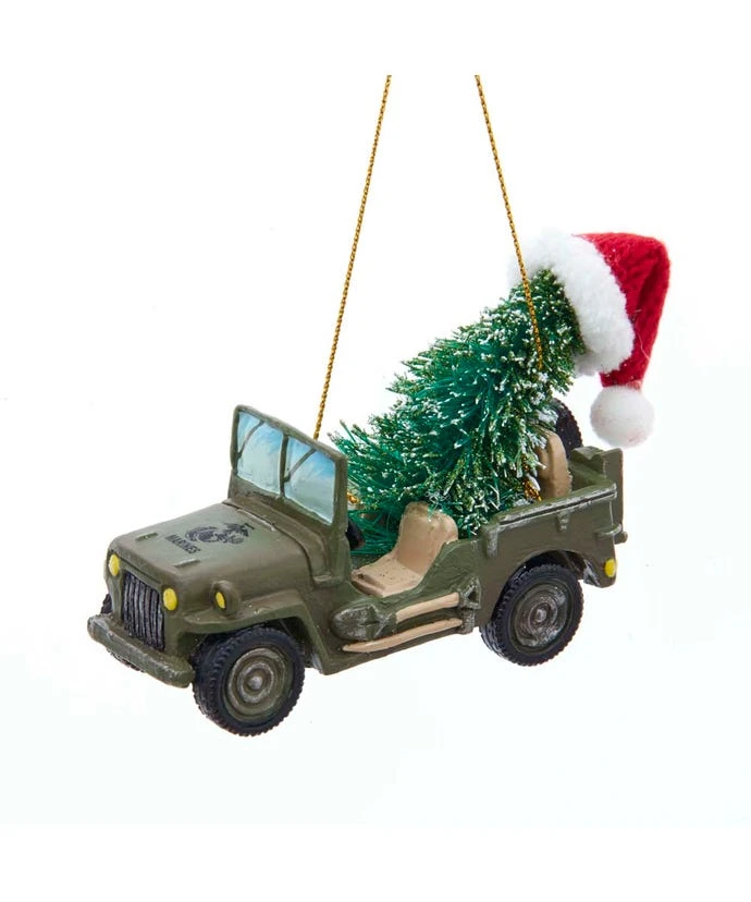 Kurt Adler USMC Jeep With Christmas Tree Ornament 1 Kurt Adler USMC Jeep With Christmas Tree Ornament