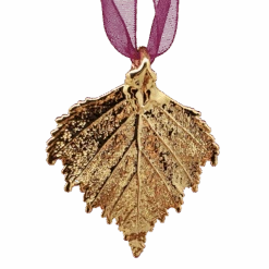 Gold Birch Leaf With Sheer Ribbon Ornament