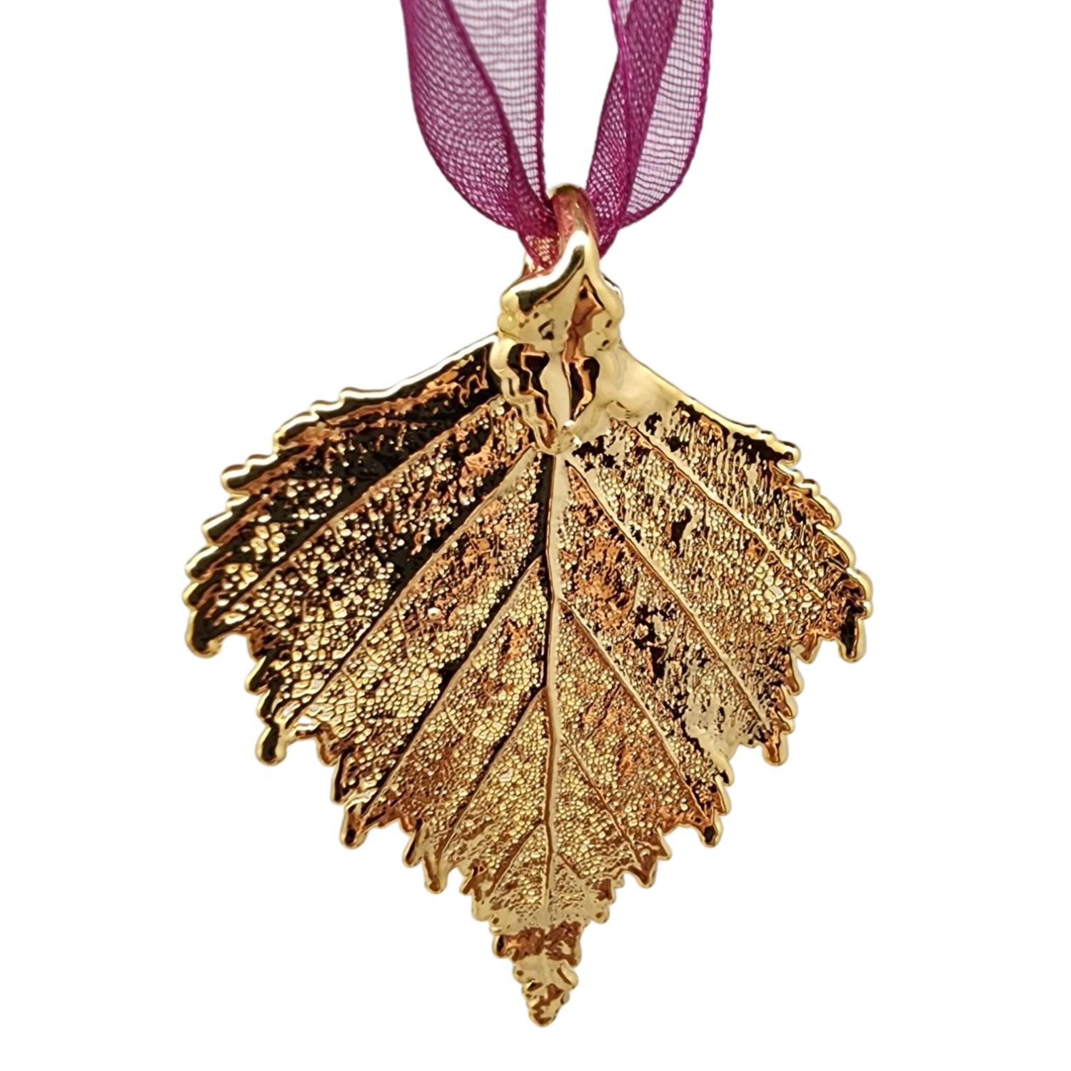 Gold Birch Leaf With Sheer Ribbon Ornament 1 Gold Birch Leaf With Sheer Ribbon Ornament
