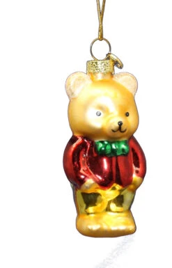 Kurt Adler 3 Inch Boxed Glass Ornament - Teddy Bear - Red Sweater