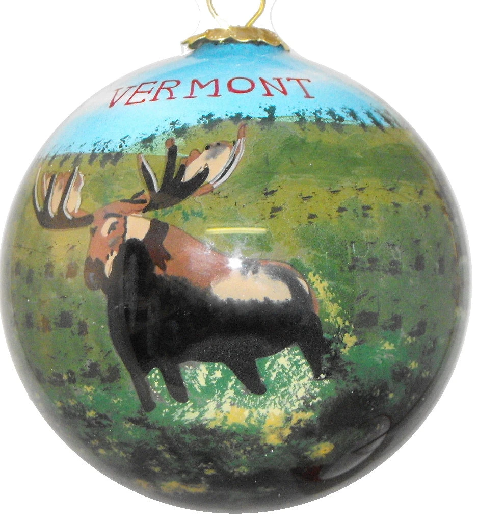 Hand Painted Glass Globe Ornament - A Vermont Moose 1 Hand Painted Glass Globe Ornament - A Vermont Moose