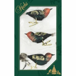 Krebs Green And Brown Matte Clip-on Glass Birds - 3 Pack