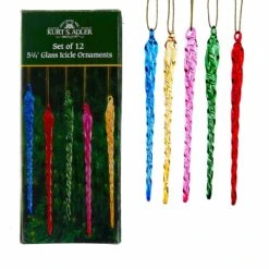 Kurt Adler Multicolored Glass Icicle Ornaments - Set Of 12