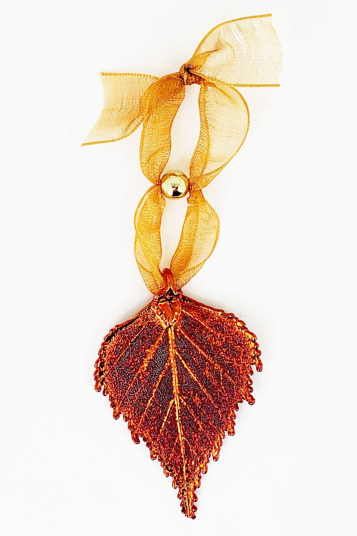 Copper Birch Leaf With Sheer Ribbon Ornament 2 Copper Birch Leaf With Sheer Ribbon Ornament - Image 2