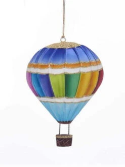 Kurt Adler Tin Hot Air Balloon Ornament - Rainbow