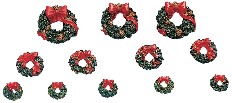 Lemax Village Wreaths With Red Bow - 12 Piece Set 2 Lemax Village Wreaths With Red Bow - 12 Piece Set - Image 2