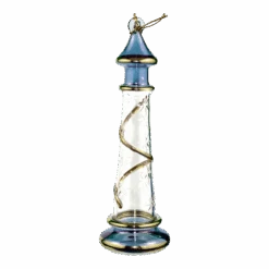 Glass Lighthouse Ornament With Gold Accent - Blue