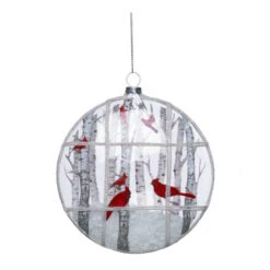 Glass Hand Painted Cardinal Ornament - Window Scene