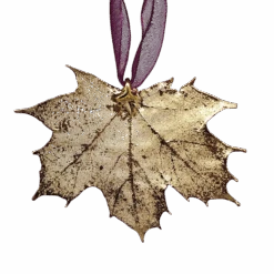Gold Sugar Maple Leaf With Sheer Ribbon Ornament
