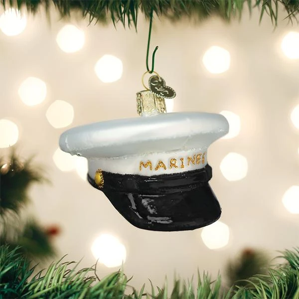 Marines Cap Glass Ornament 4 Marines Cap Glass Ornament - Image 4
