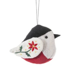Plush Folk Art Bird Ornament - White Wing