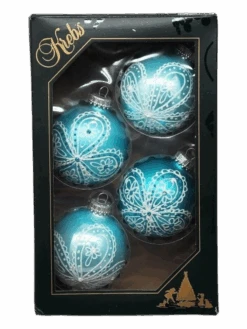Krebs Value Glass Ball 4 Pack - Lace Floral On Turquoise
