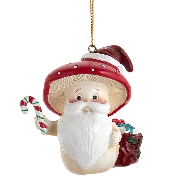 Merry Little Mushroom Santa Ornament - Candycane 1 Merry Little Mushroom Santa Ornament - Candycane