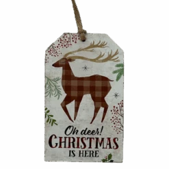 Wooden Plaid Gift Tag Ornament - Oh Deer! Christmas Is Here