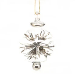 Glass Blown Pierced Ball Ornament - Silver