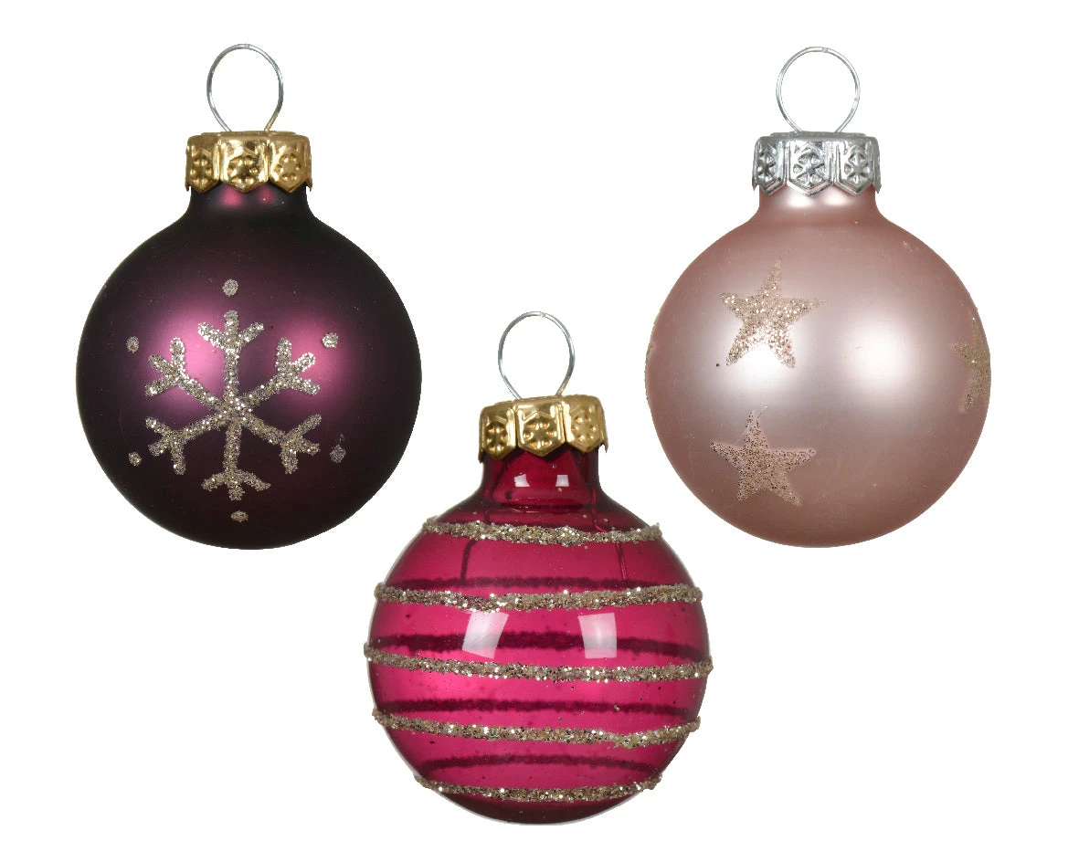 Tube Of 9 Glass Ornaments - 30mm - Pink And Purple 2 Tube Of 9 Glass Ornaments - 30mm - Pink And Purple - Image 2