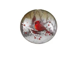 Glass Cardinal Disk Snow Filled Ornament - Branch Left